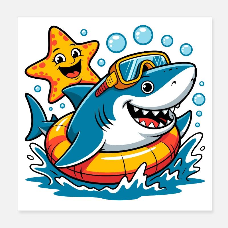 Requin plongeur drôle Poster 20 x 20 cm