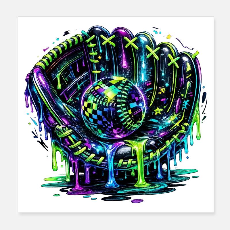 Gant de baseball Graffiti Néon Poster 20 x 20 cm