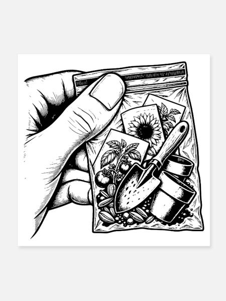 Gartenset – Gemüsesamen und Blumen - Poster 20x20 cm - Weiß - Vorne
