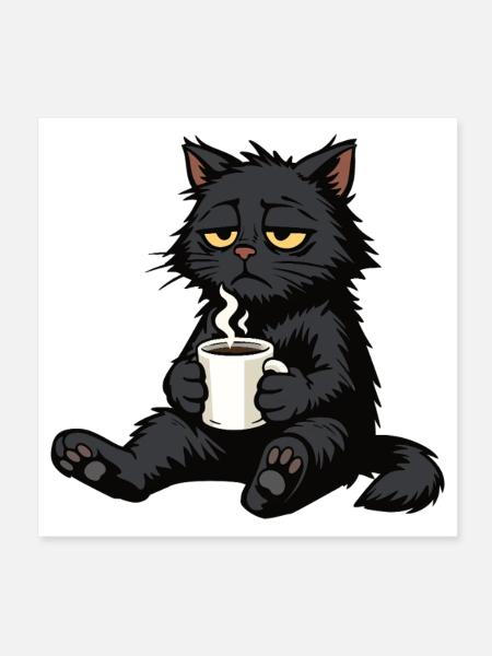 Schwarze Katze Katzen Katzenliebhaber Kätzchen - Poster 20x20 cm - Weiß - Vorne