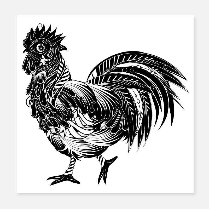 Un coq richement décoré Poster 20 x 20 cm