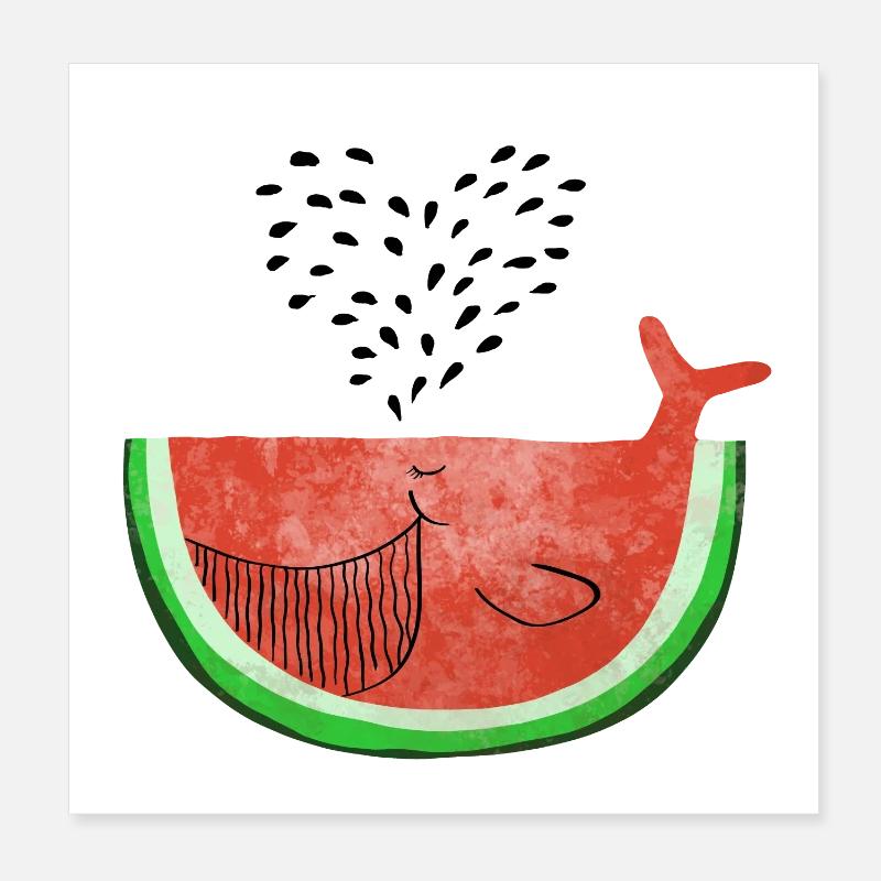 Pastèque Wal - melon Walvis - Fruit -Love - Poster 20 x 20 cm - blanc