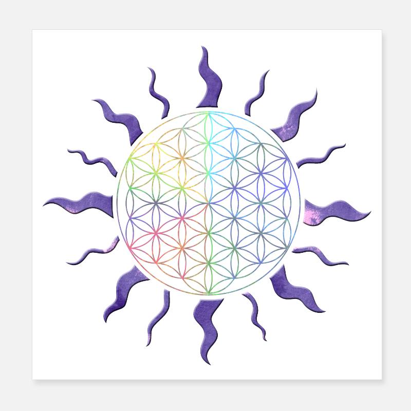 Blume des Lebens Sonne Mandala Regenbogen Poster 20x20 cm