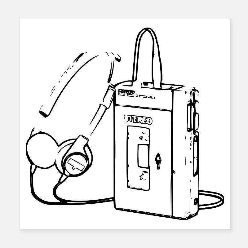 Rétro walkman cassette - Poster 20 x 20 cm - blanc