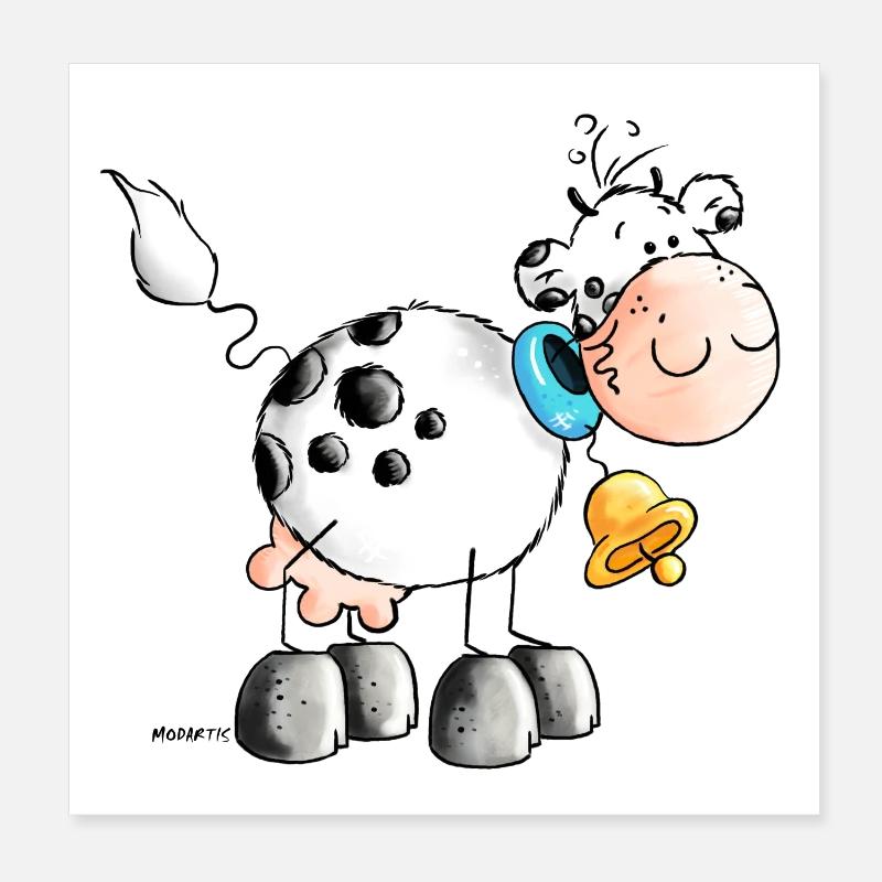 "Erna" - Cow - Cows - Cartoon Poster 8" x 8" (20x20 cm)