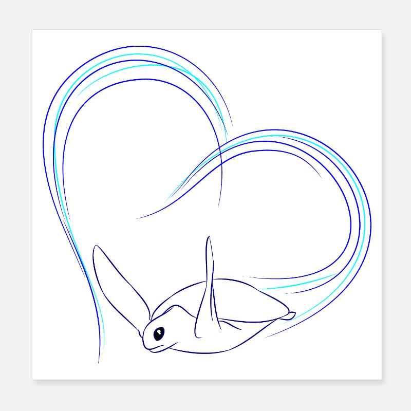 Glowing Sea Turtle Heart Line Poster 8" x 8" (20x20 cm)