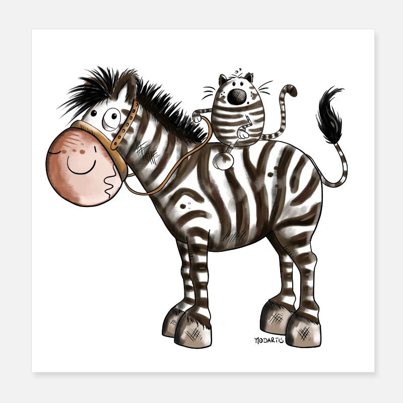 Zebra and Cat Poster 8" x 8" (20x20 cm)