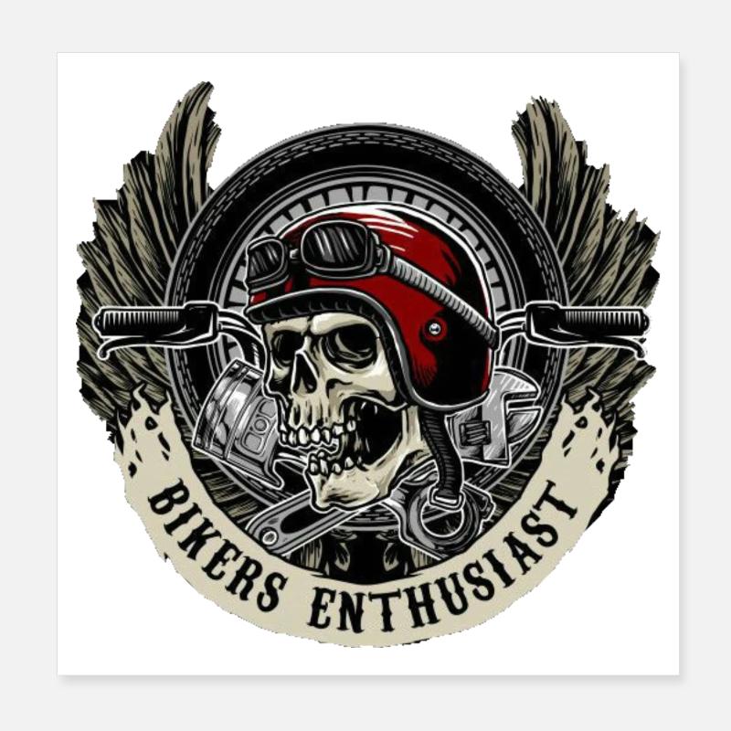 Motorradfahrer, Skull Poster 20x20 cm