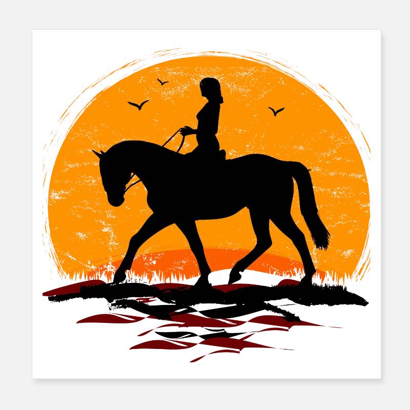 Equitation - Cavalier - École d’équitation - Cheval - Soleil Poster 20 x 20 cm