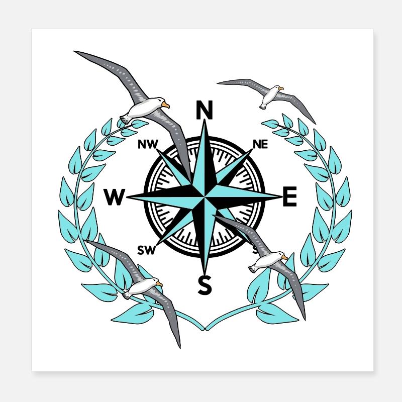 Compass Wind Rose Mouettes Nautique Maritime Marin Poster 20 x 20 cm