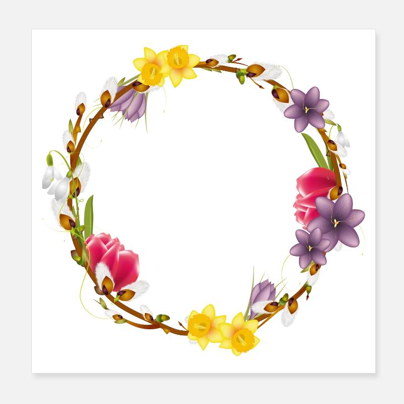 Couronne printanière de chatons et de fleurs de saule Poster 20 x 20 cm
