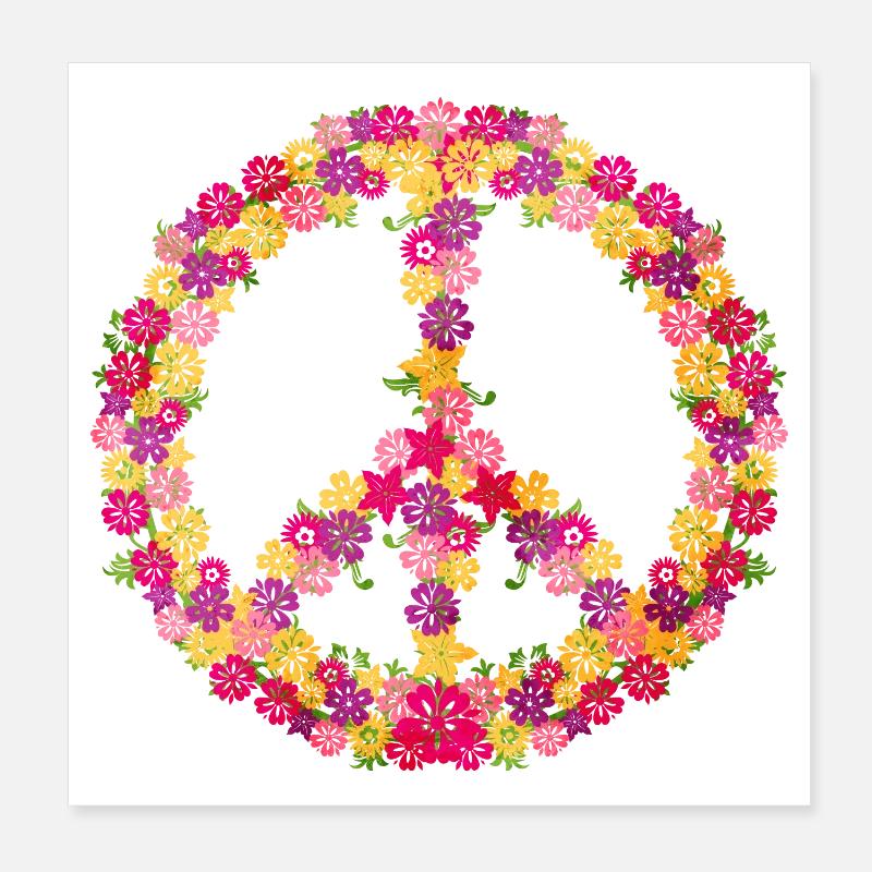 Flower-Power Friedenssymbol Retro-Vibes Poster 20x20 cm