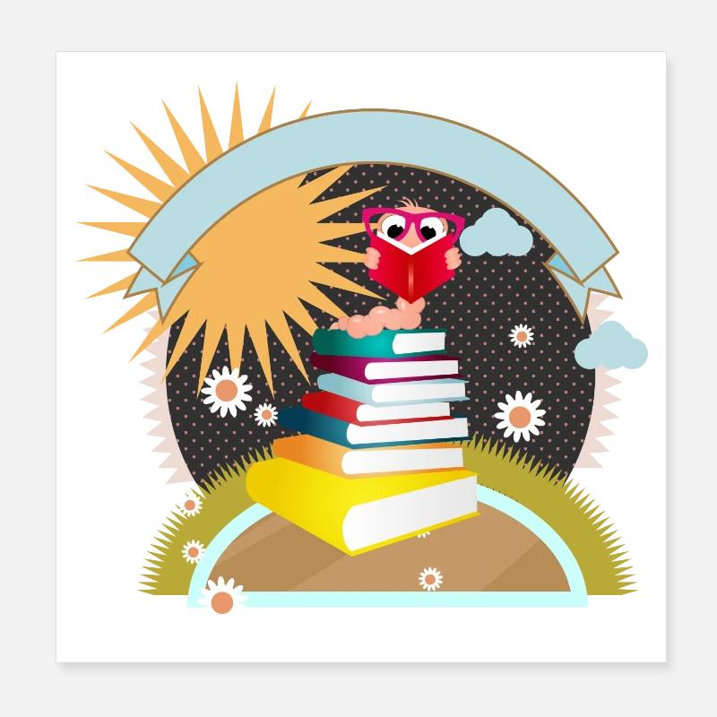 piccolo topo di biblioteca con sete di conoscenza legge un libro - Poster 20x20 cm - bianco