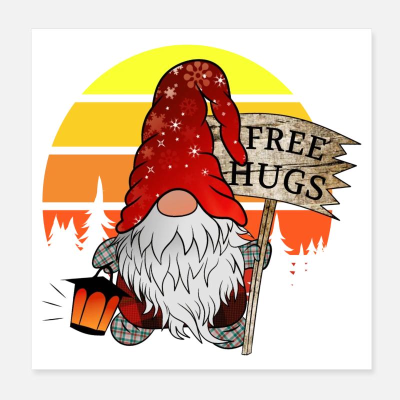 Gnom Weihnachts Wichtel mit Gratis Umarmung - Poster 20x20 cm - Weiß