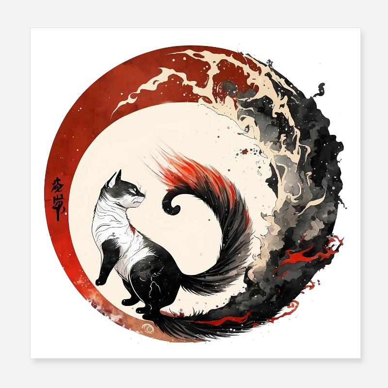 Chat style japonais Poster 20 x 20 cm