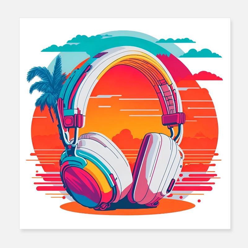 80s Kopfhörer Poster 20x20 cm