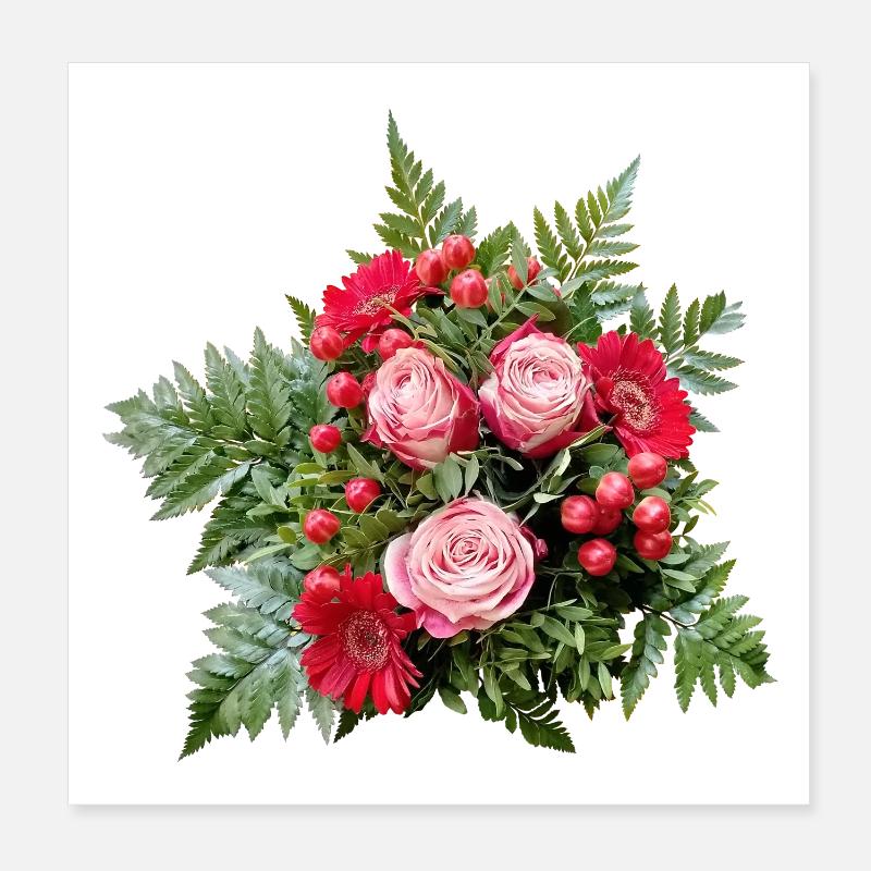 Délicat bouquet de roses en rose et rouge Poster 20 x 20 cm
