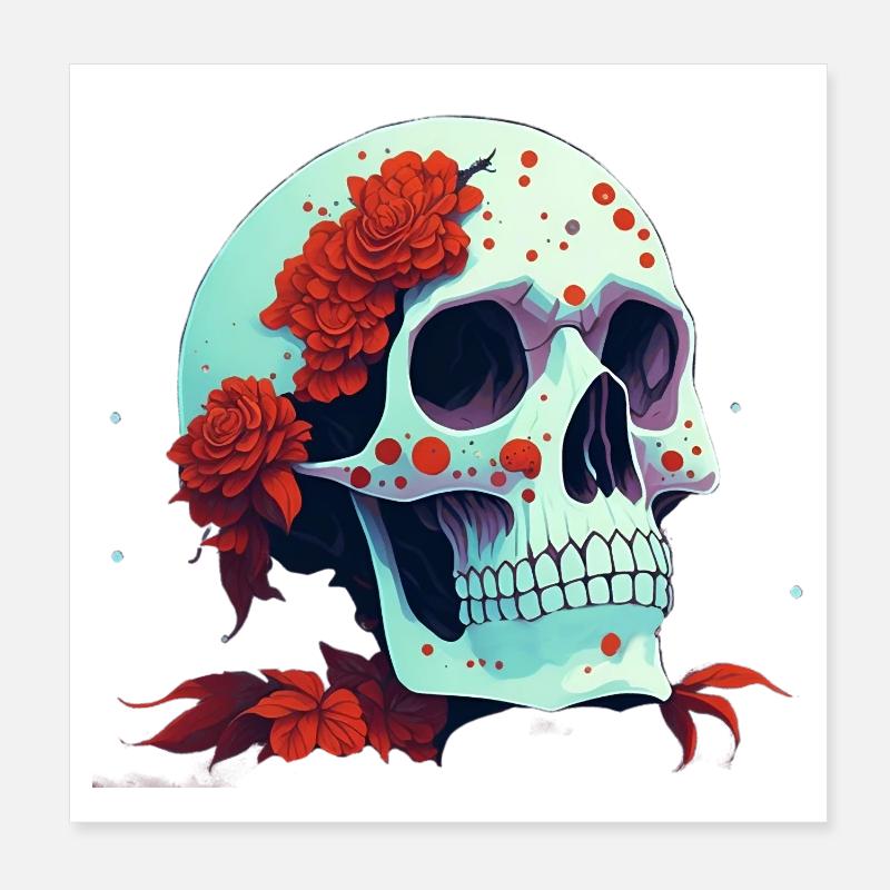 Crâne à fleurs rouges Poster 20 x 20 cm