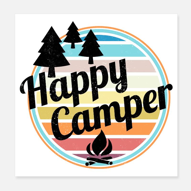 Happy Camper Retro Camping Design Poster 20 x 20 cm
