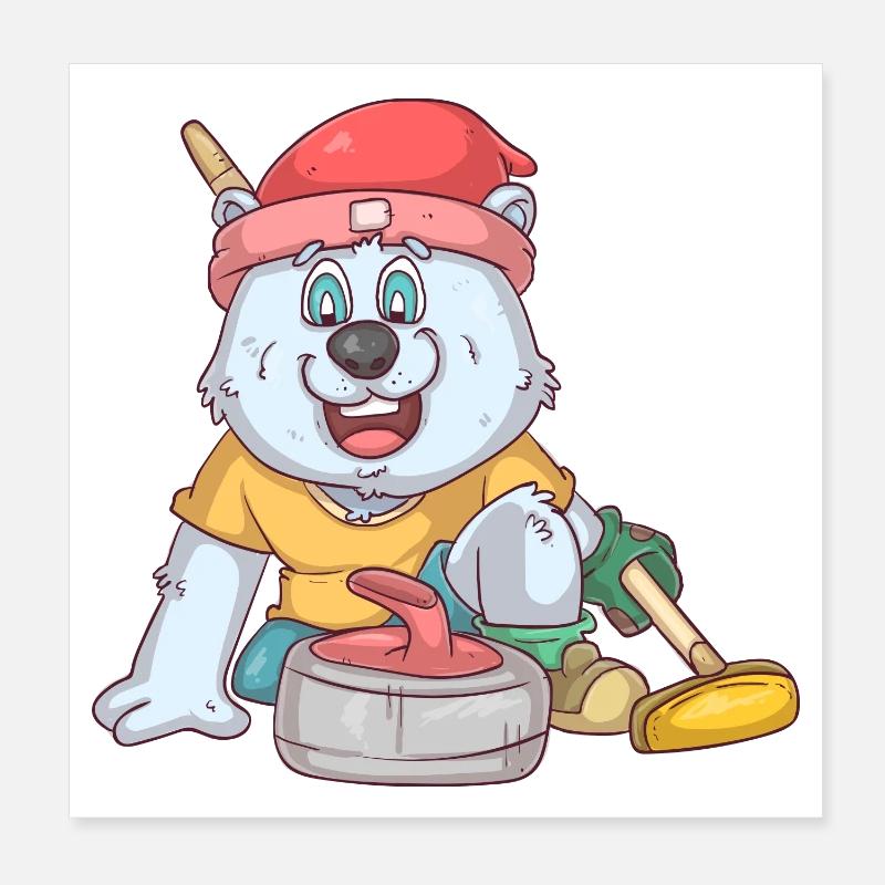 Curling Ours polaire Poster 20 x 20 cm