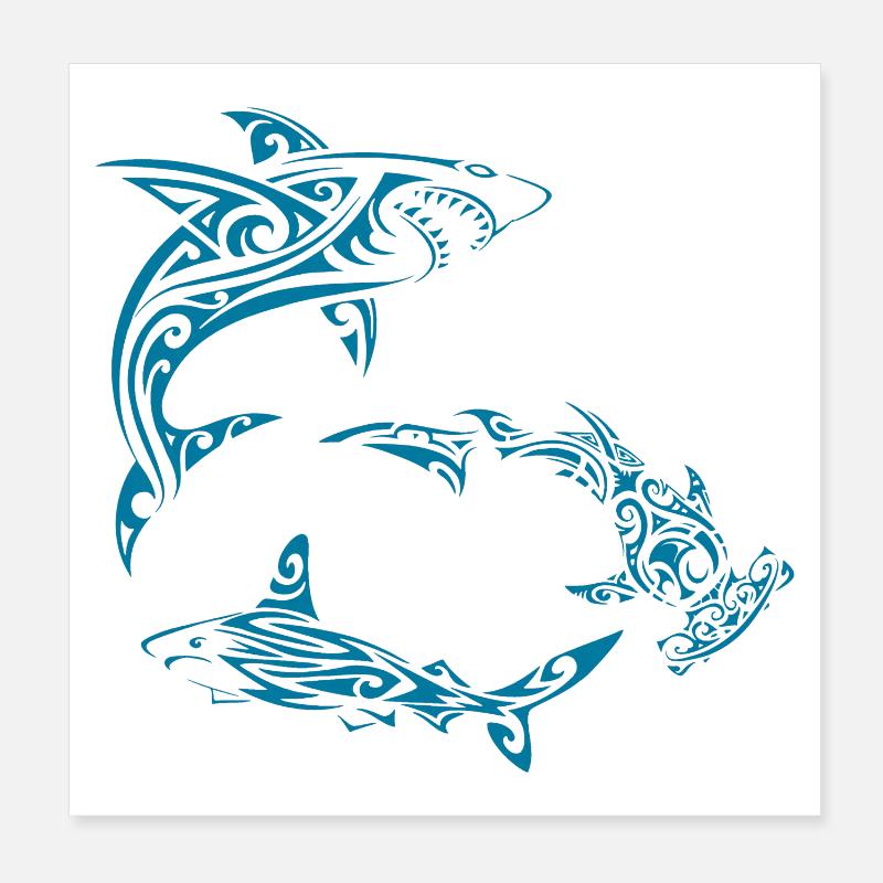 Polynesian Sharks Poster 8" x 8" (20x20 cm)