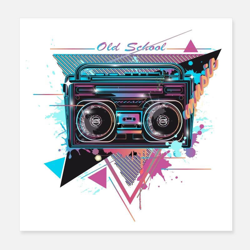 Cassette recorder in 80s neon graffiti look Poster 8" x 8" (20x20 cm)