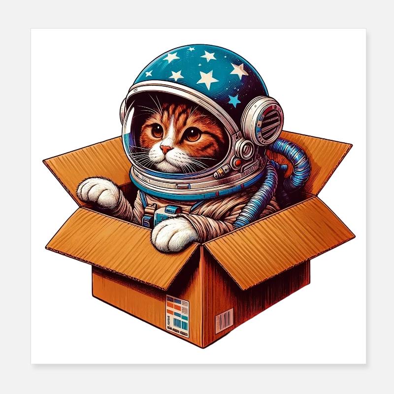 Cat Astronaut Poster 8" x 8" (20x20 cm)