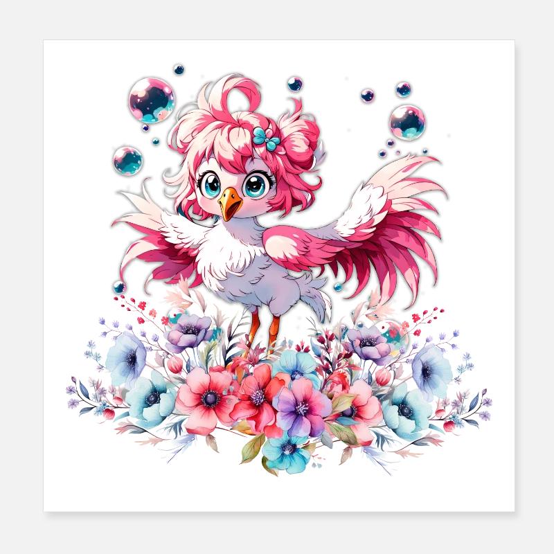 Flamant rose mignon Poster 20 x 20 cm