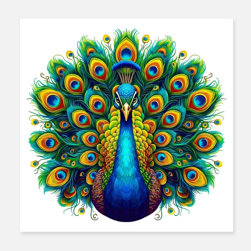 Peacock Poster 8" x 8" (20x20 cm)