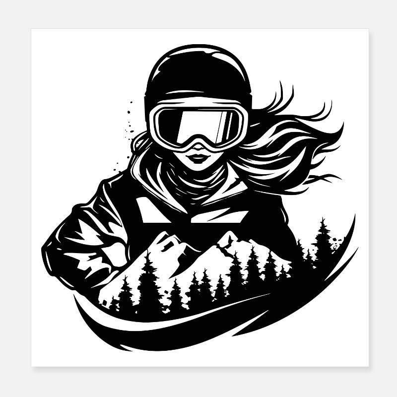 Snowboarderin Zeichnung - Poster 20x20 cm - Weiß