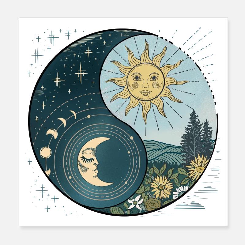 Yin Yang Soleil et Lune Harmonie Céleste Poster 20 x 20 cm