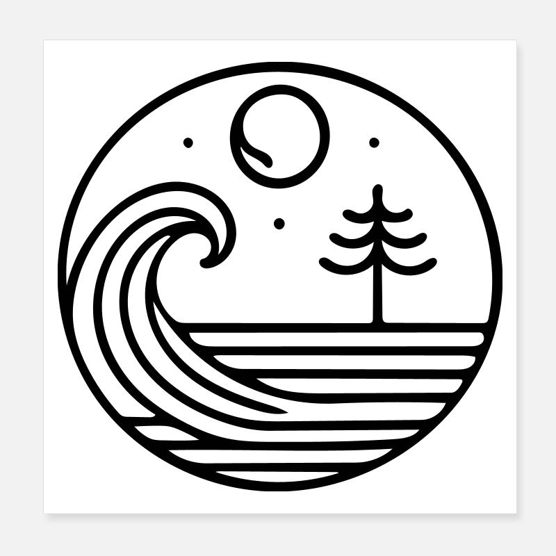 Nature in harmony – wave and moon in circulation Poster 8" x 8" (20x20 cm)