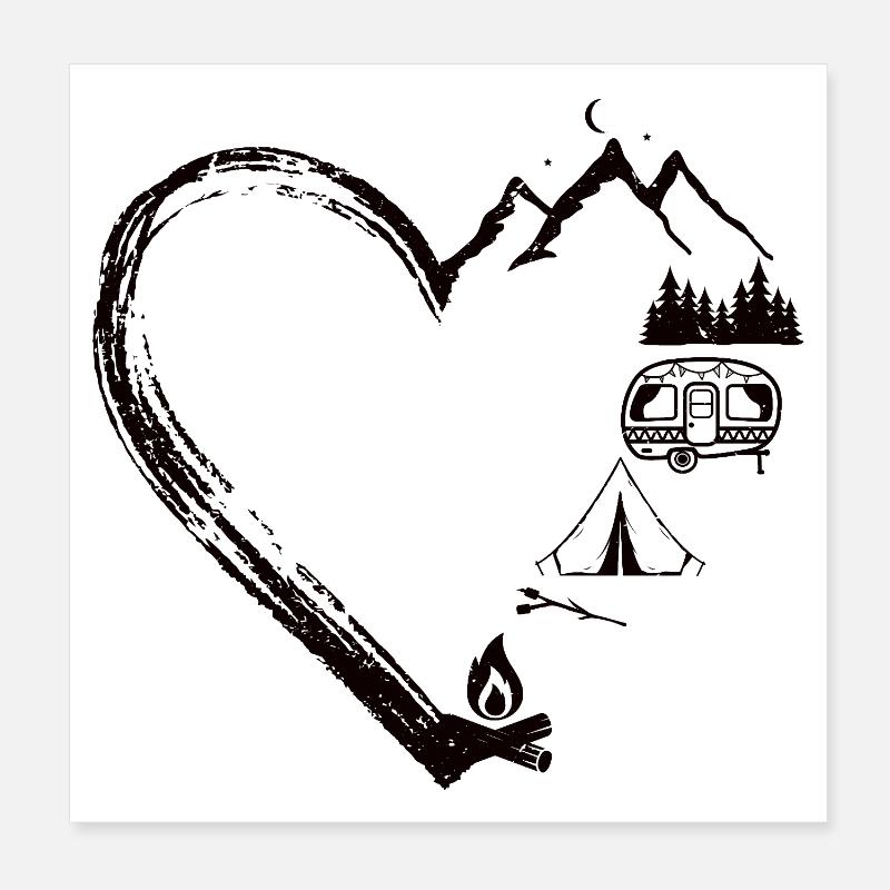Mountain Heart Camping Patch Design Poster 20x20 cm