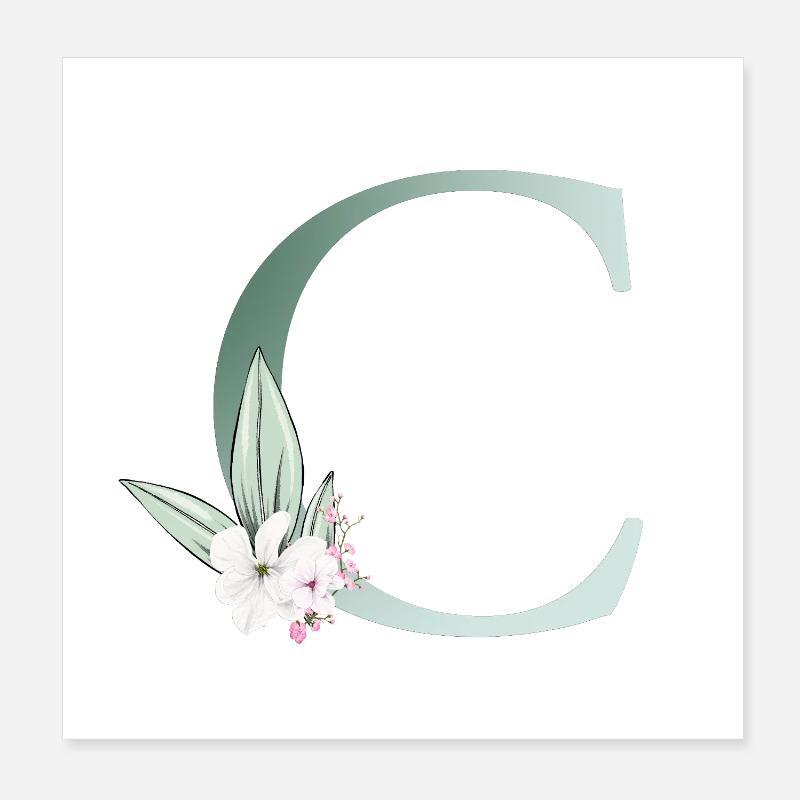 C Monogram, Floral, Customizable Poster 8" x 8" (20x20 cm)
