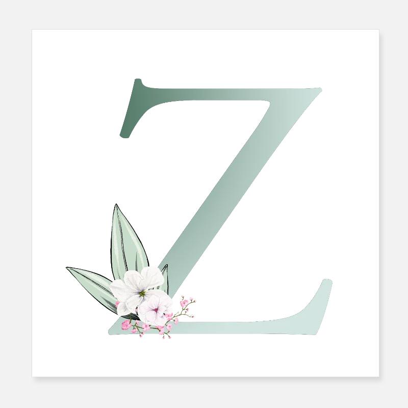 Z Monogram, Floral, Personalizable Poster 8" x 8" (20x20 cm)