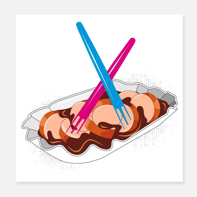 Currywurst avec deux fourchettes - Motif emblématique de la restauration rapide Poster 20 x 20 cm