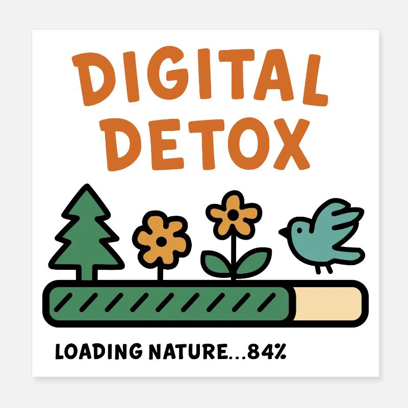 Digital Detox Nature Illustration - Poster 20x20 cm - Weiß