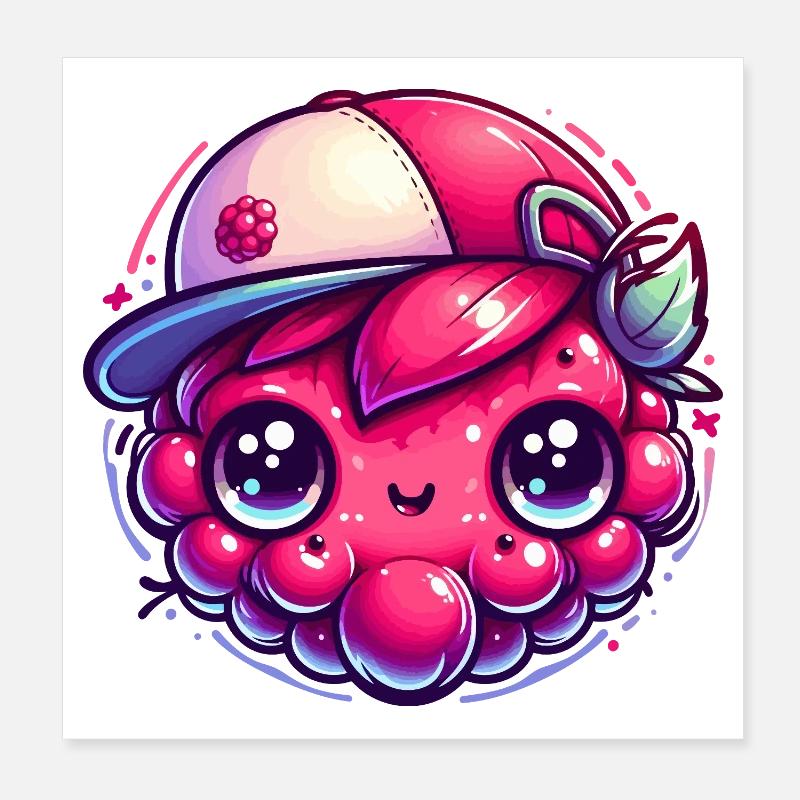 Raspberry Kawaii with Colorful Cap Poster 8" x 8" (20x20 cm)