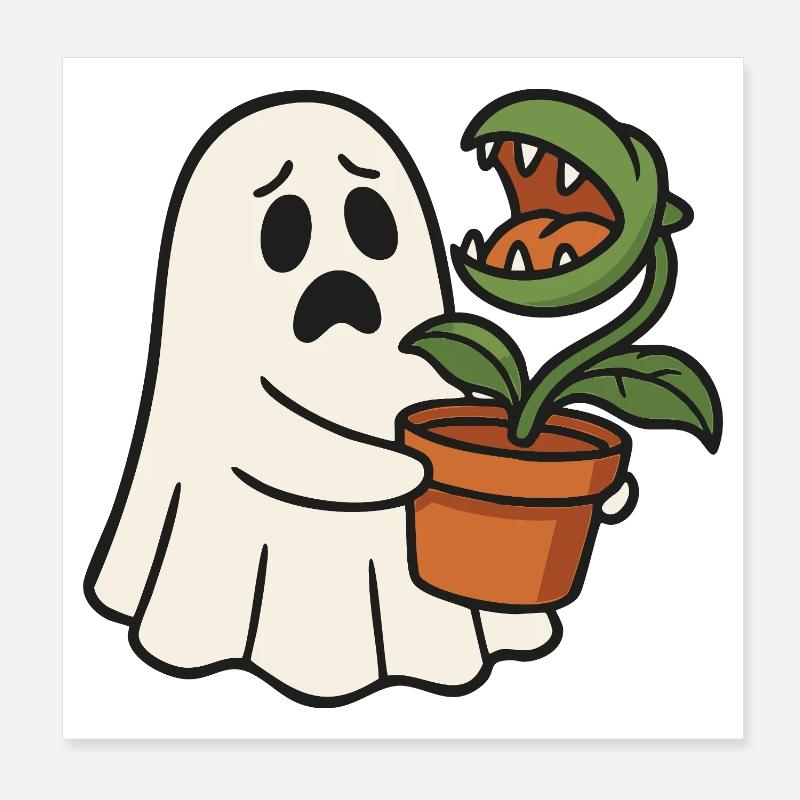 Fantôme mignon avec une plante carnivore Poster 20 x 20 cm