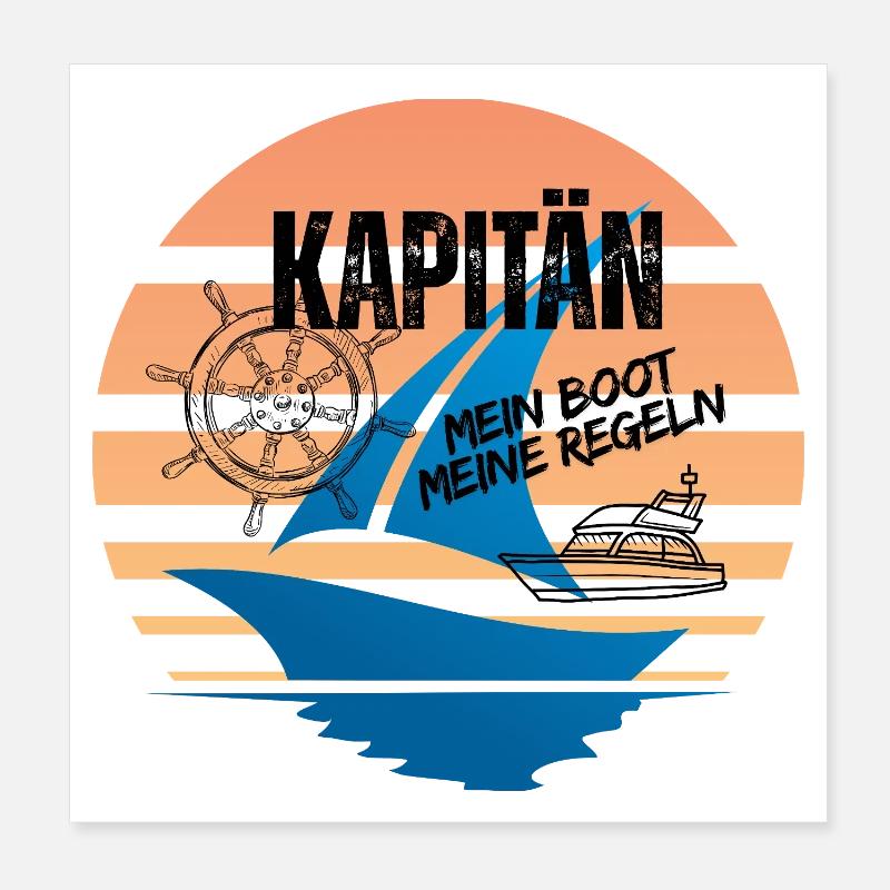 Seefahrer Motiv mit Kompass und Segelboot - Poster 20x20 cm - Weiß
