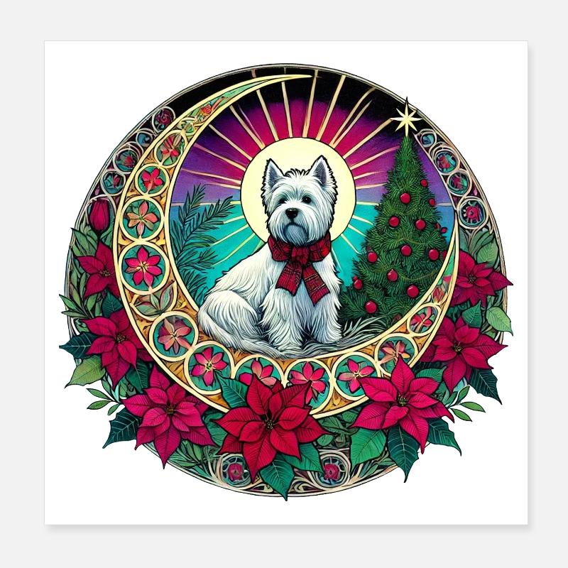 Festive Westie with Christmas Tree Poster 8" x 8" (20x20 cm)