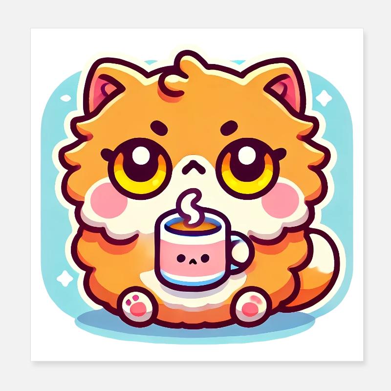 Chat Café Mignon, Kawaii Poster 20 x 20 cm