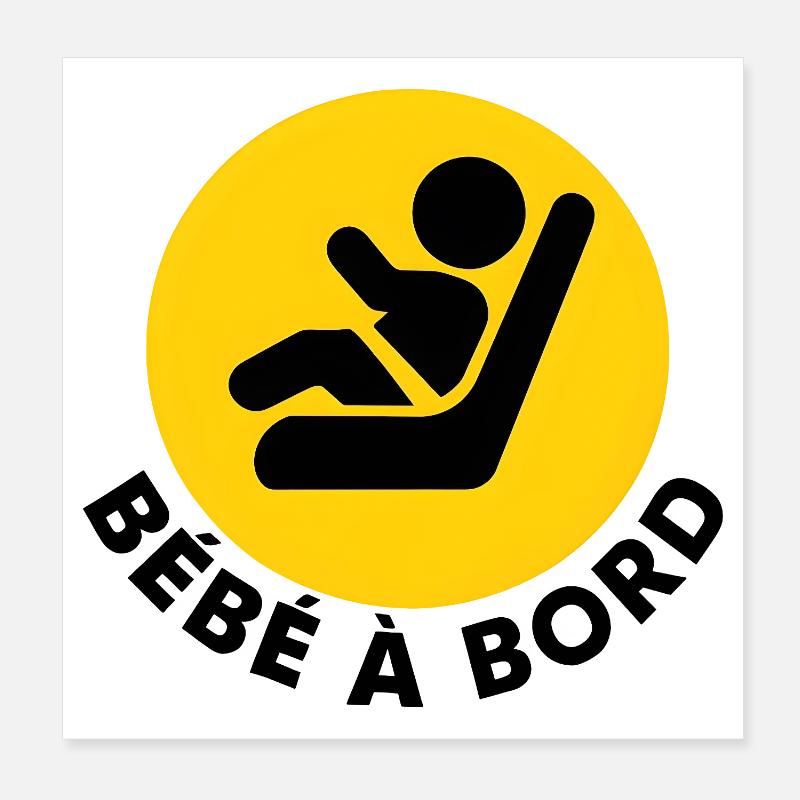 Silhouette Siege Enfant Securite Auto Jaune Poster 20 x 20 cm