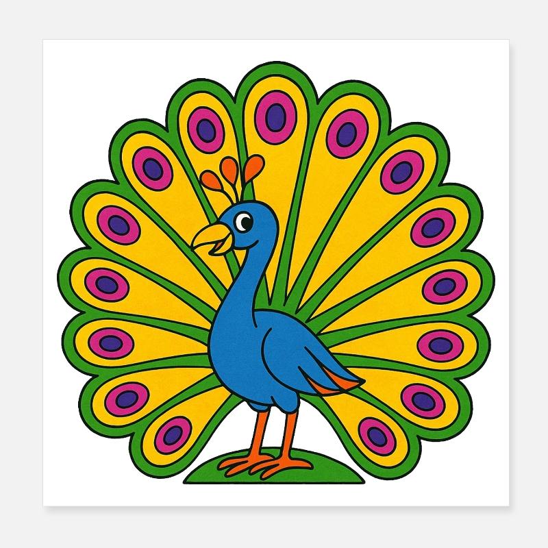 Lebendiger Pfauenfächer Poster 20x20 cm