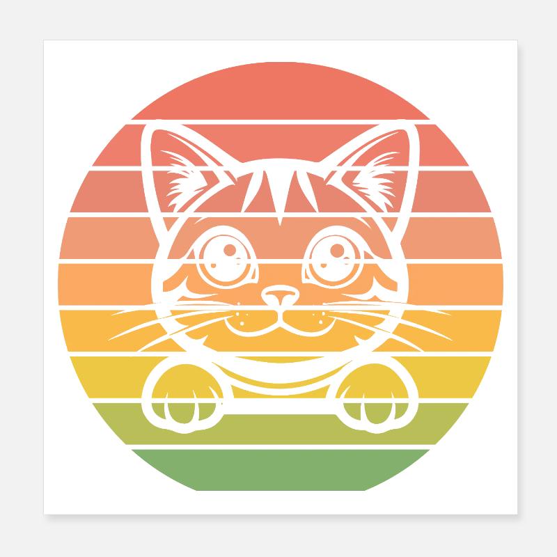 Vintage Retro Cat Style Sunset Sunset Poster 8" x 8" (20x20 cm)