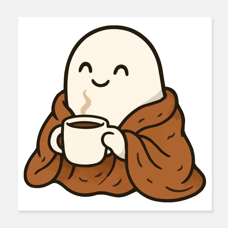 Fantôme câlin avec café et couverture Poster 20 x 20 cm