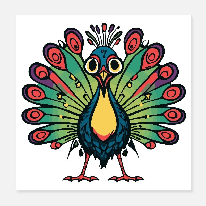 Peacock Bird Halloween Comic Funny Poster 8" x 8" (20x20 cm)