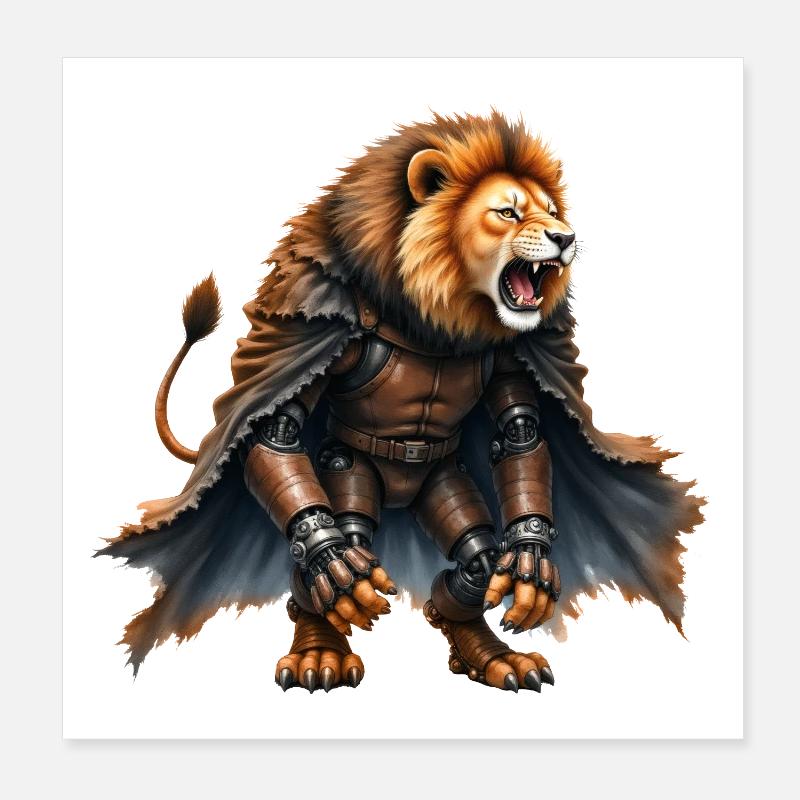 Lion Warrior with Armor and Cape Poster 8" x 8" (20x20 cm)