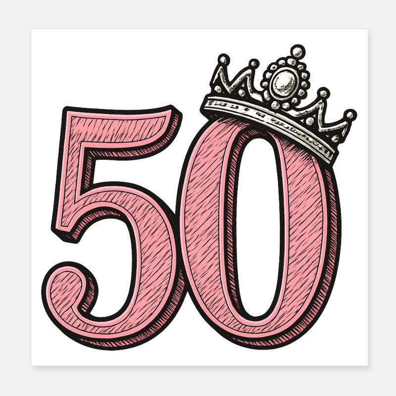 Rose 50 avec couronne - Design d’anniversaire mignon Poster 20 x 20 cm