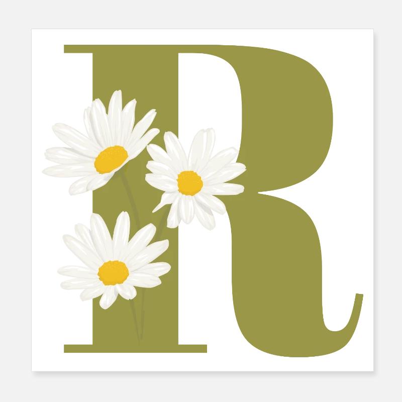 Buchstabe r grüne Gänseblümchen Poster 20x20 cm